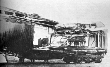 An express car blown to pieces during the train robbery
